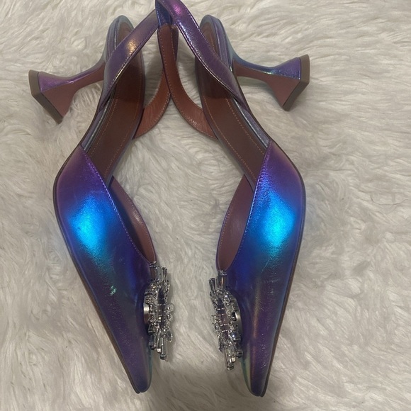 Amina Muaddi Begum crystal-embellished metallic leather slingback pumps size39.5 - Picture 11 of 15